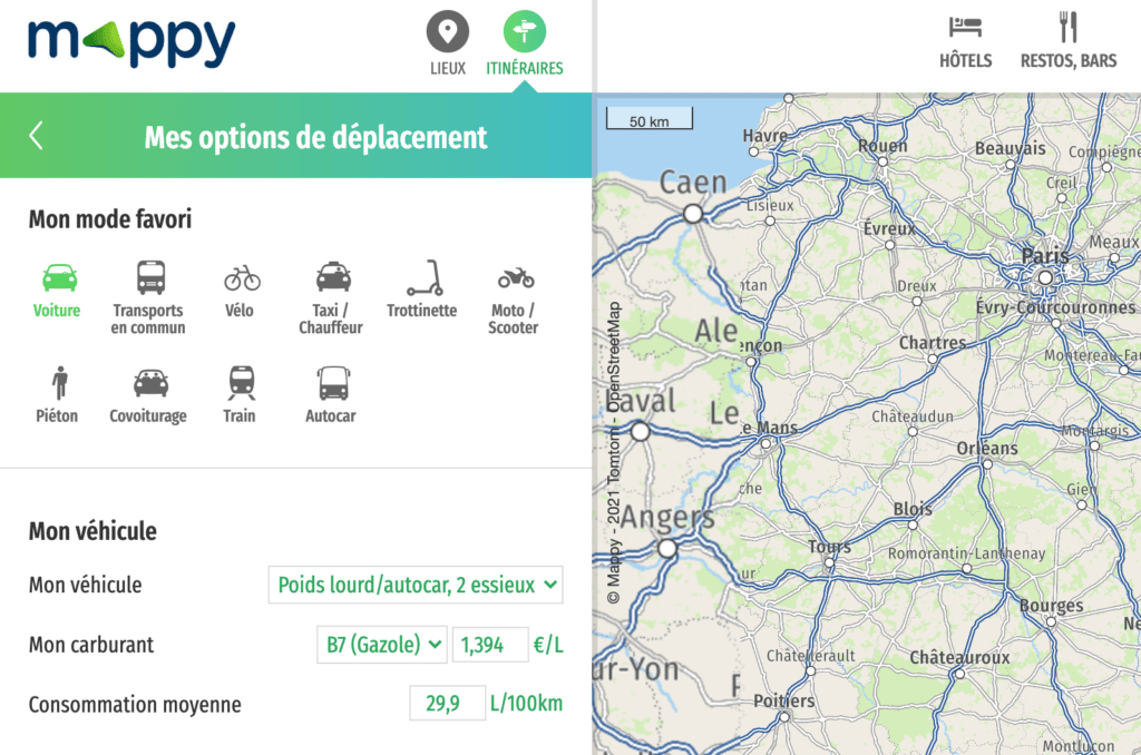 calculer itinéraire Mappy bus
